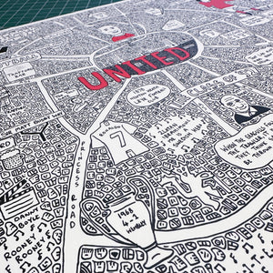 Manchester United Map by Dave Draws - Archival Giclée Print