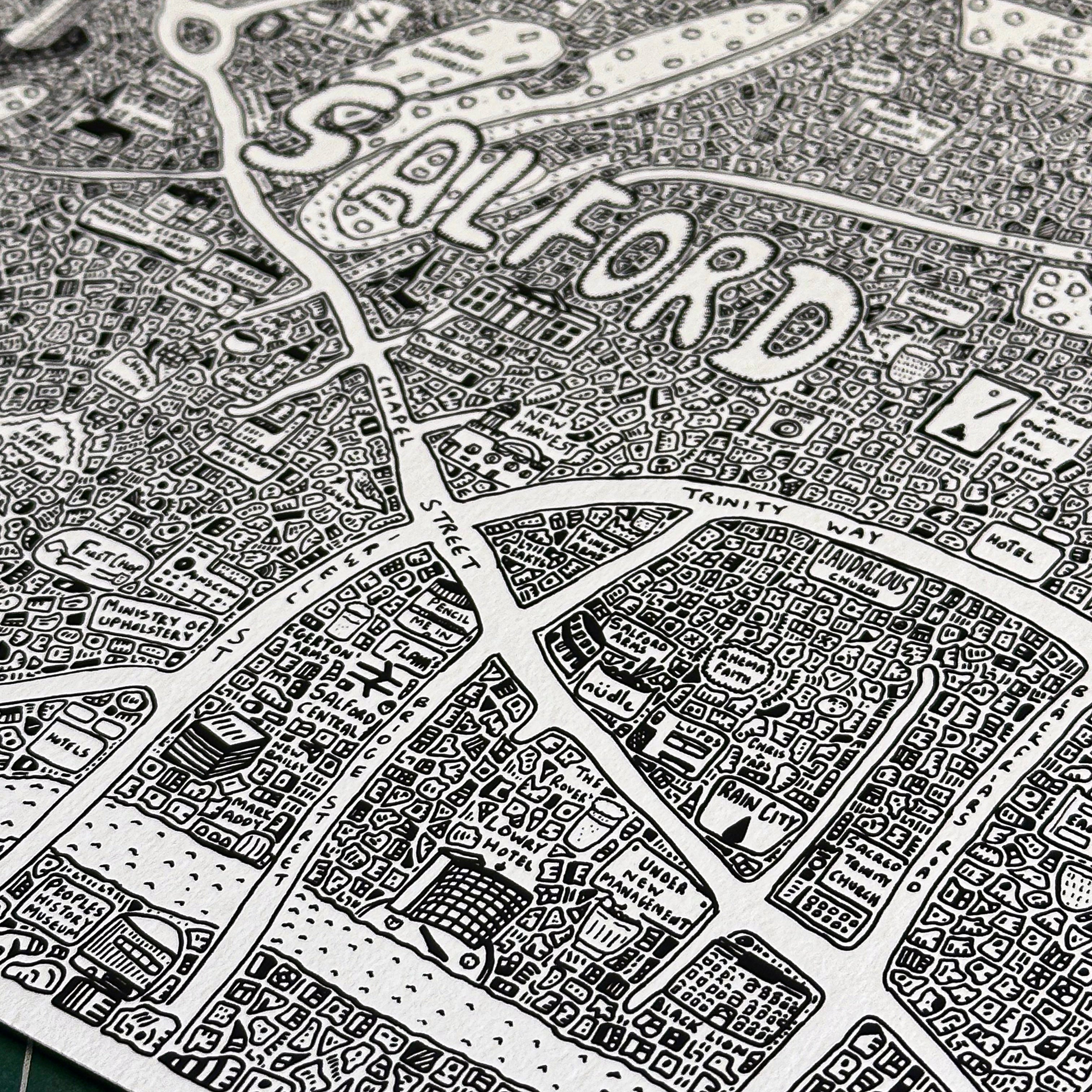 Salford Map by Dave Draws - Archival Giclée Print