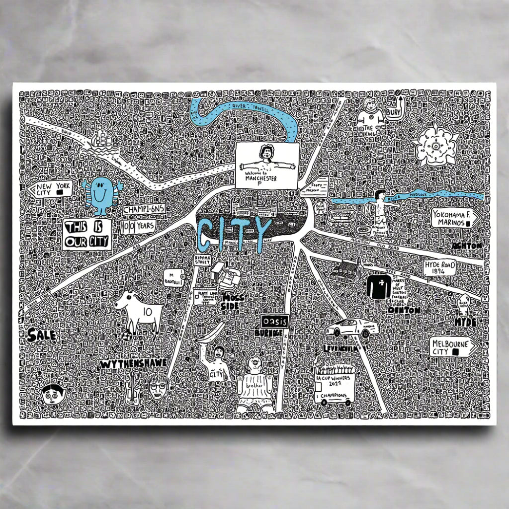 Manchester City Map by Dave Draws - Archival Giclée Print