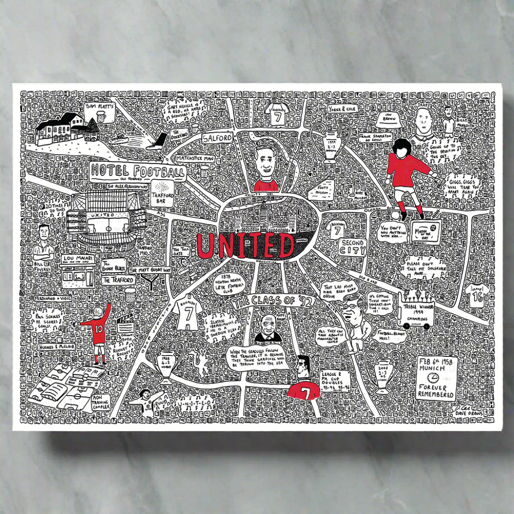 Manchester United Map by Dave Draws - Archival Giclée Print