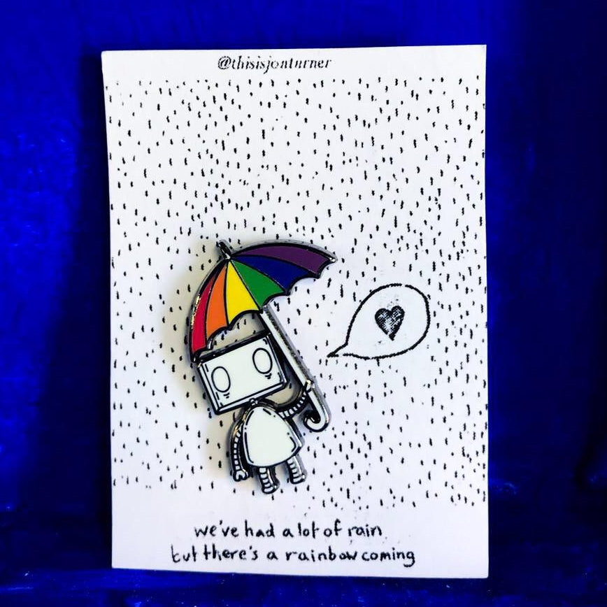 Rainbow Umbrella Robot by Jon Turner - Hard Enamel Pin Badge- LGBT Pride - Egoiste Gallery - Art Gallery in Manchester City Centre