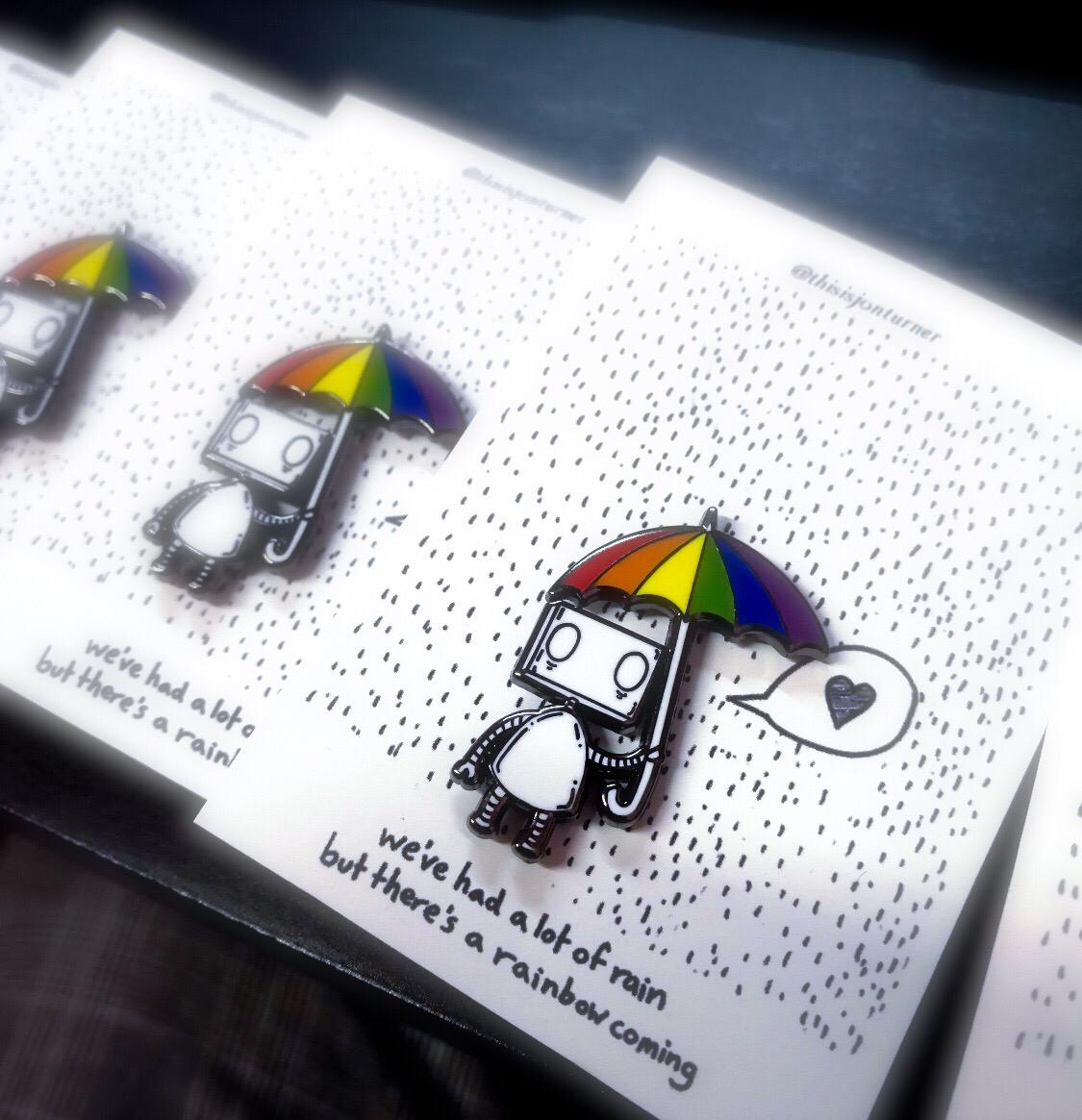 Rainbow Umbrella Robot by Jon Turner - Hard Enamel Pin Badge- LGBT Pride - Egoiste Gallery - Art Gallery in Manchester City Centre