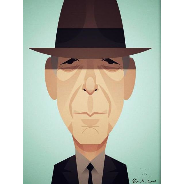 Leonard Cohen by Stanley Chow - Signed and stamped fine art print - Egoiste Gallery - Art Gallery in Manchester City Centre