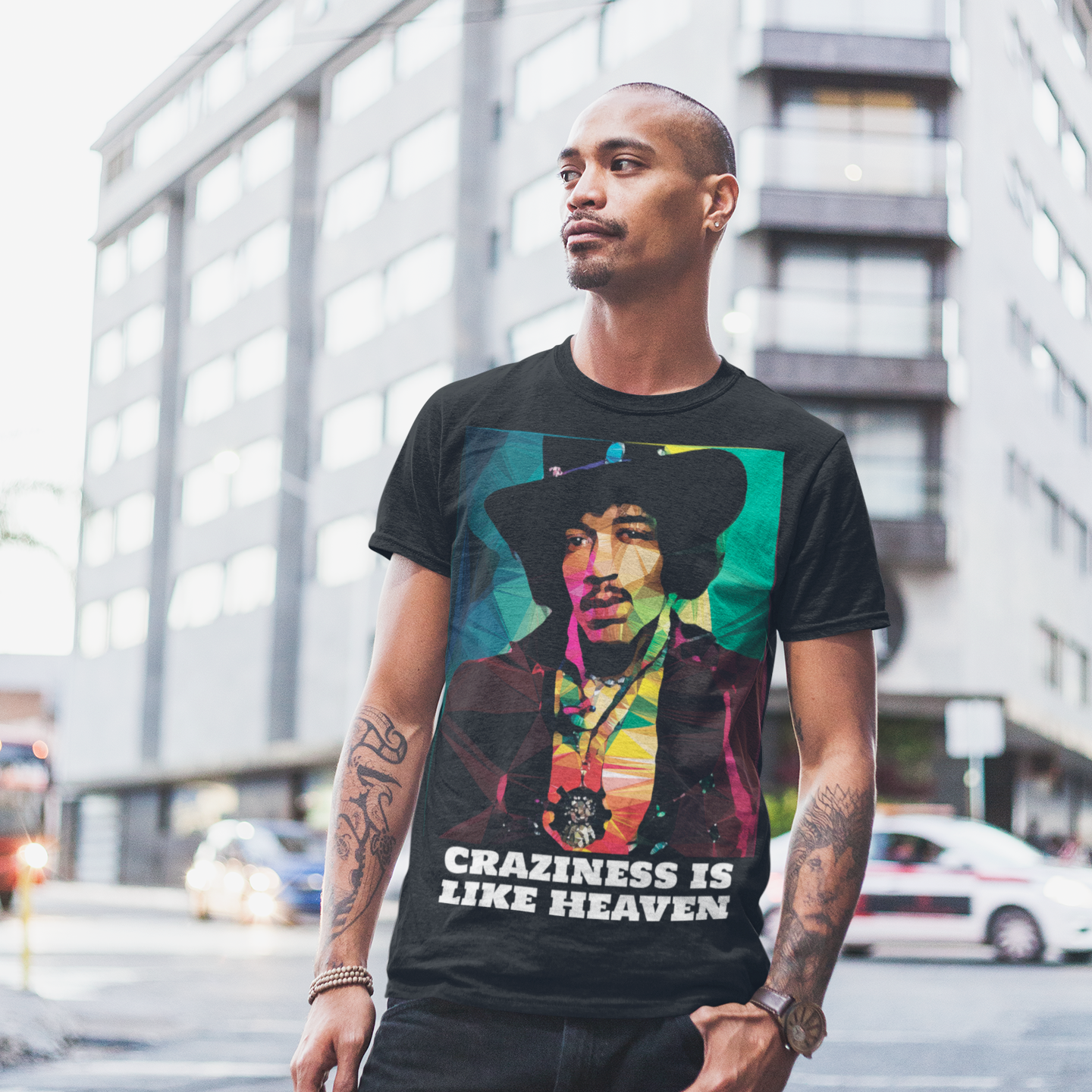 Jimi Hendrix by Baiba Auria: Short-Sleeve Unisex T-Shirt - Egoiste Gallery - Art Gallery in Manchester City Centre