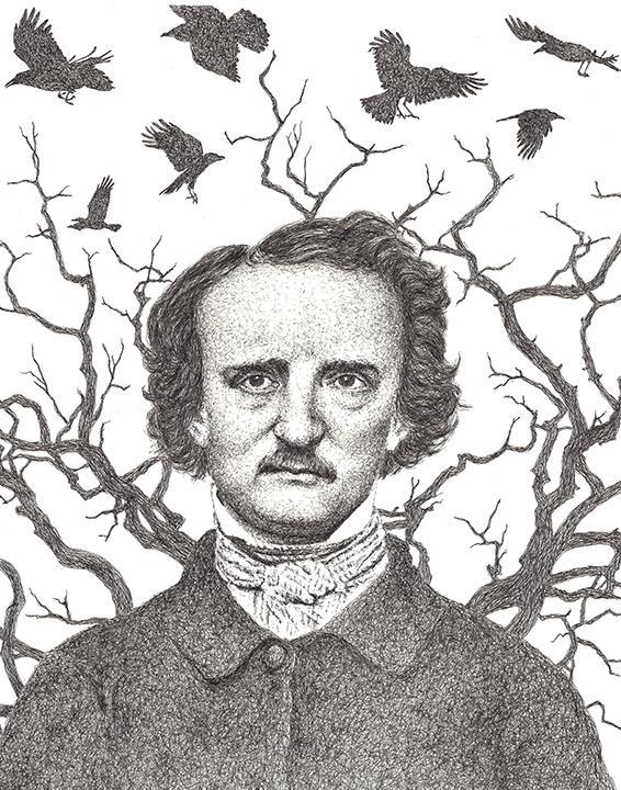 Edgar Allan Poe by Matt Hopper - signed fine art giclee print - Egoiste Gallery - Art Gallery in Manchester City Centre